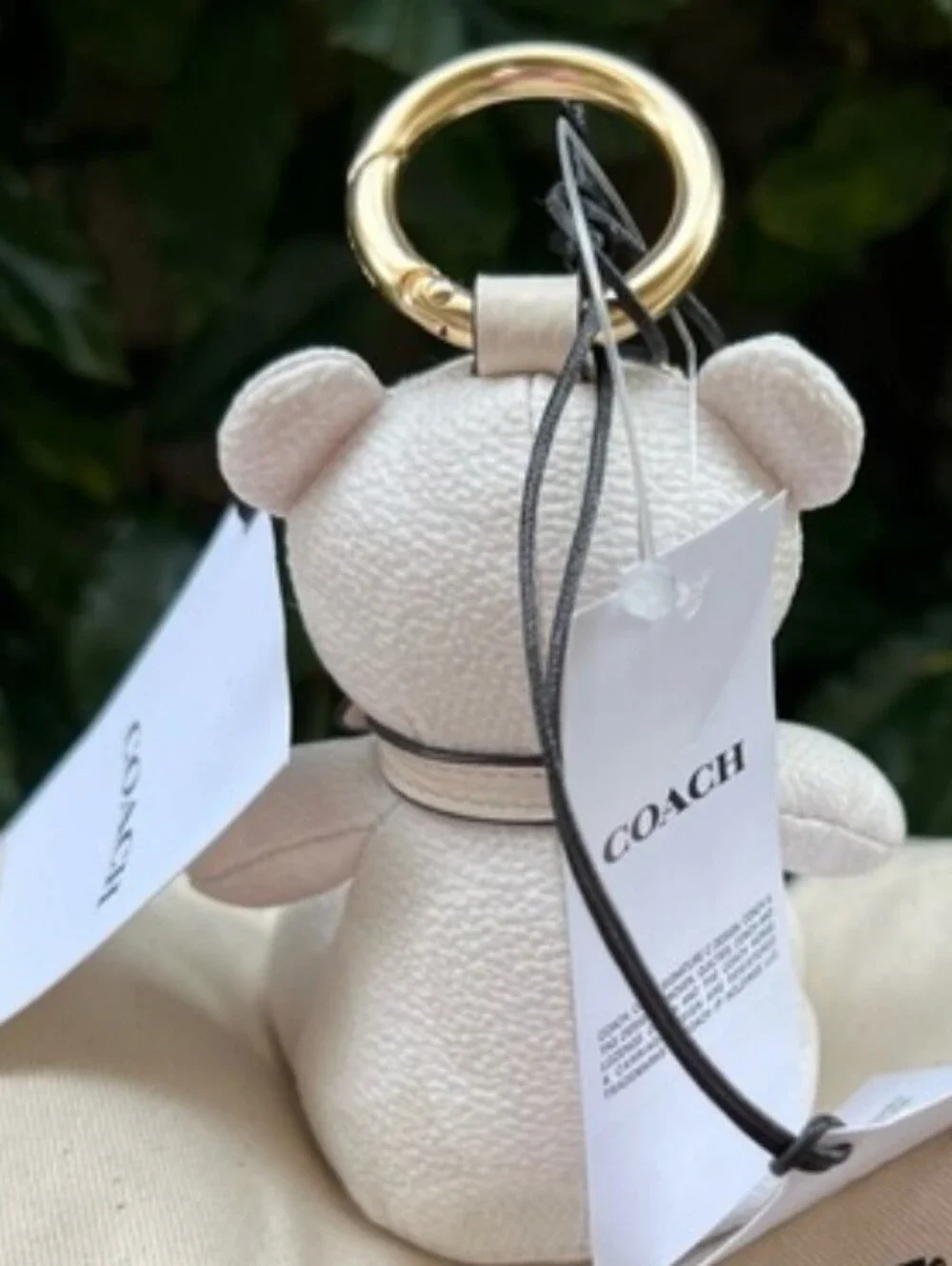 Coach Bear NWT Leather Bag Charm / Keychain Chalk Gold Tone - Picture 2 of 5